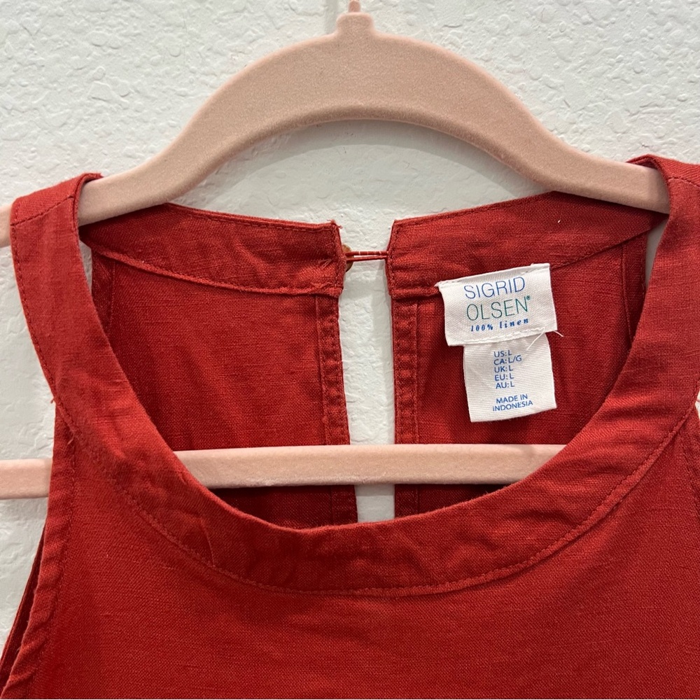Sigrid Olsen Halter Dress Linen Size Small Above The Knee Rust Red High Neck - Picture 4 of 9
